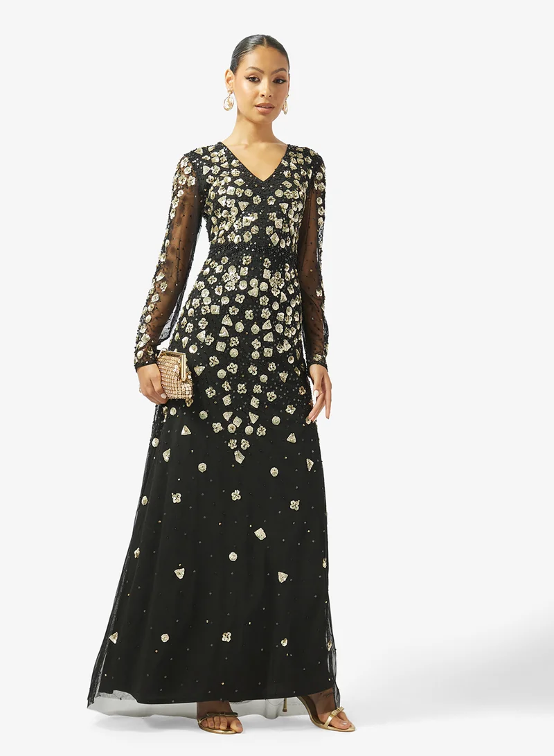 Namshi x V Neck Bead Embellished Evening Gown